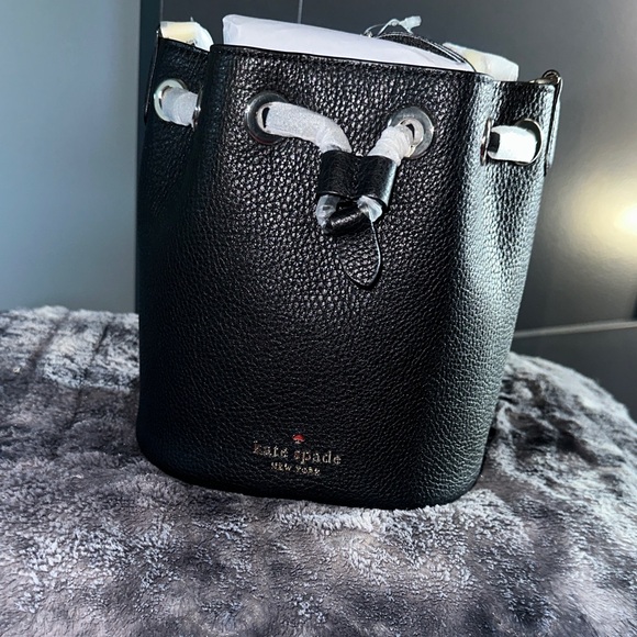 Kate Spade Black Pebbled Leather Drawstring Bag - Picture 1 of 4